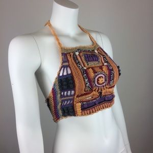Free People Crochet Festival Halter Crop Top